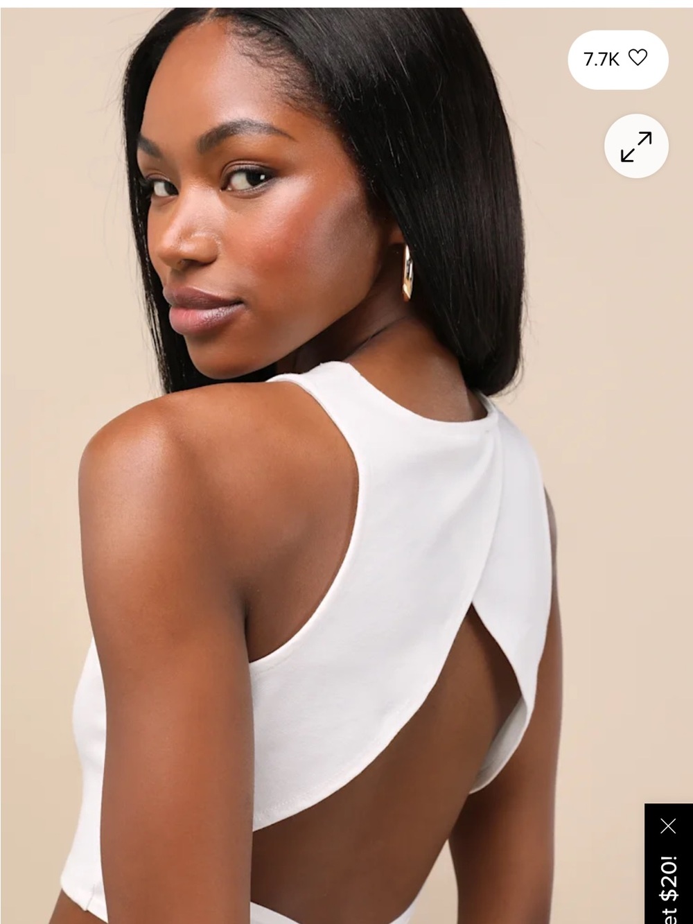 Lulu's White Sleeveless Crop Top with Cutout Back